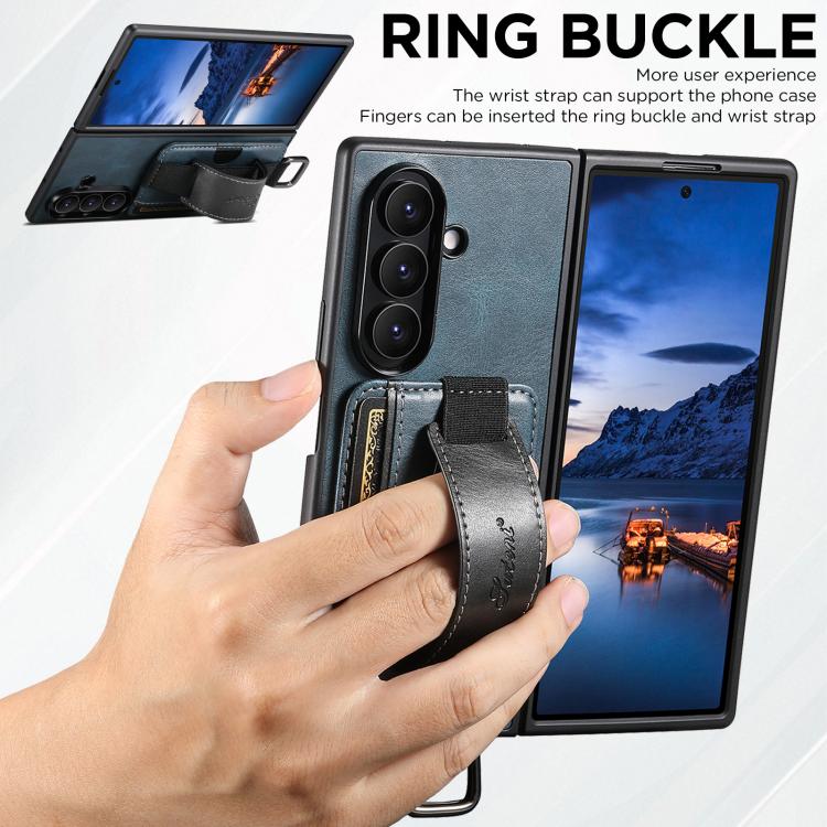 For Samsung Galaxy Z Fold7 Suteni H13 Oil Wax Leather Wrist Strap Wallet Back Phone Case