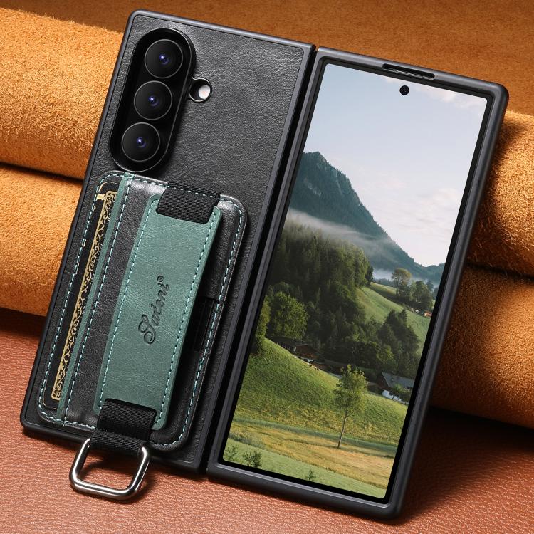 For Samsung Galaxy Z Fold5 Suteni H13 Oil Wax Leather Wrist Strap Wallet Back Phone Case