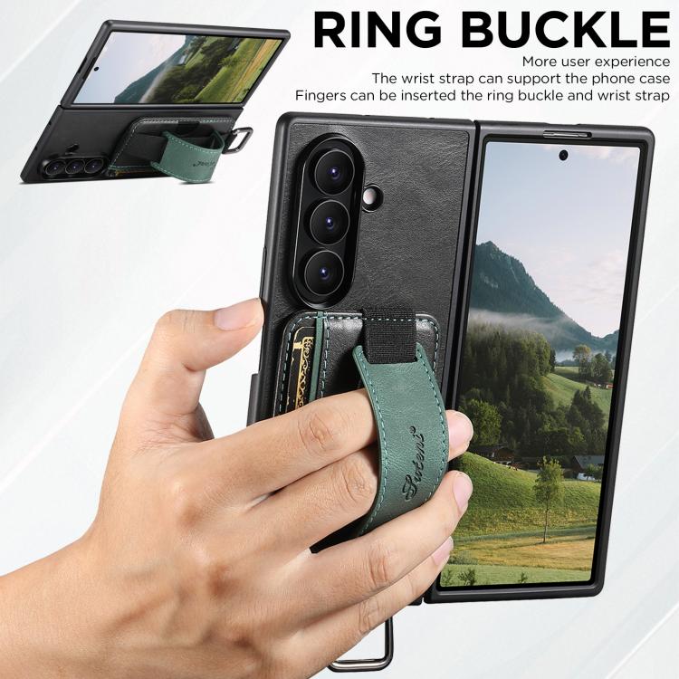 For Samsung Galaxy Z Fold5 Suteni H13 Oil Wax Leather Wrist Strap Wallet Back Phone Case