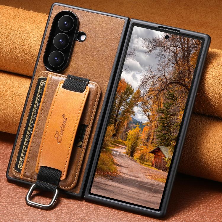 For Samsung Galaxy Z Fold5 Suteni H13 Oil Wax Leather Wrist Strap Wallet Back Phone Case