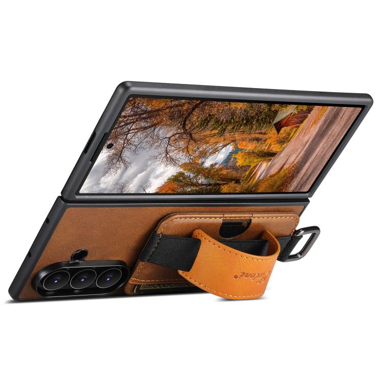 For Samsung Galaxy Z Fold5 Suteni H13 Oil Wax Leather Wrist Strap Wallet Back Phone Case
