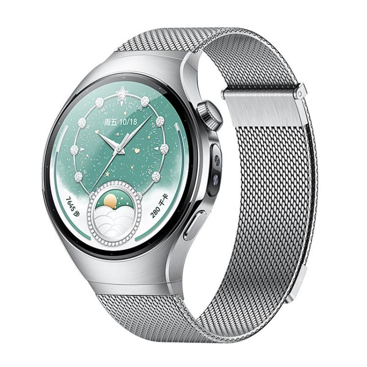 For Huawei Watch 5 42mm Press Button Seamless Interface Milanese Magnetic Stainless Steel Watch Band