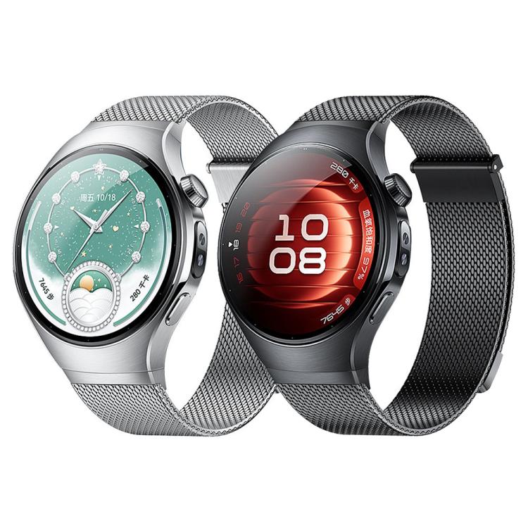 For Huawei Watch 5 42mm Press Button Seamless Interface Milanese Magnetic Stainless Steel Watch Band
