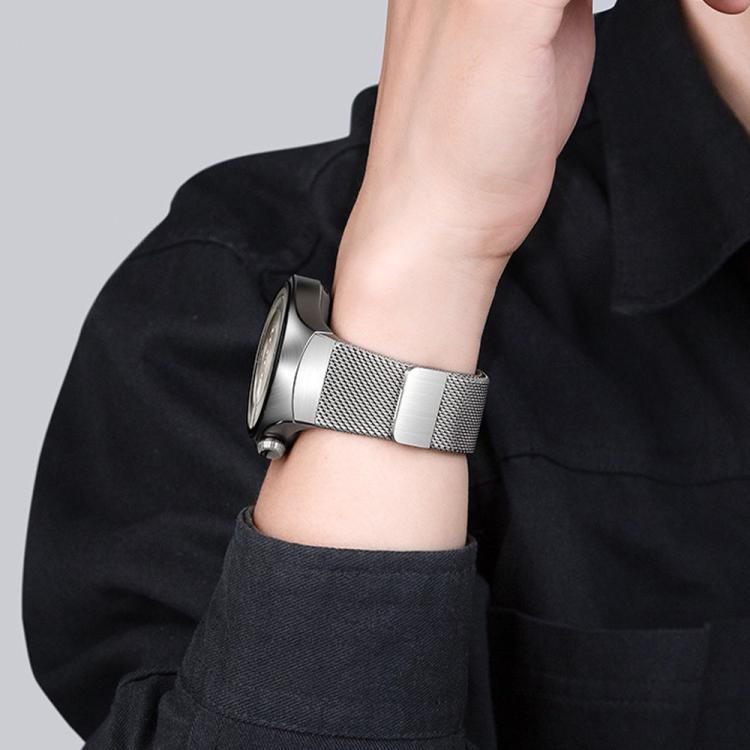 For Huawei Watch 5 42mm Press Button Seamless Interface Milanese Magnetic Stainless Steel Watch Band