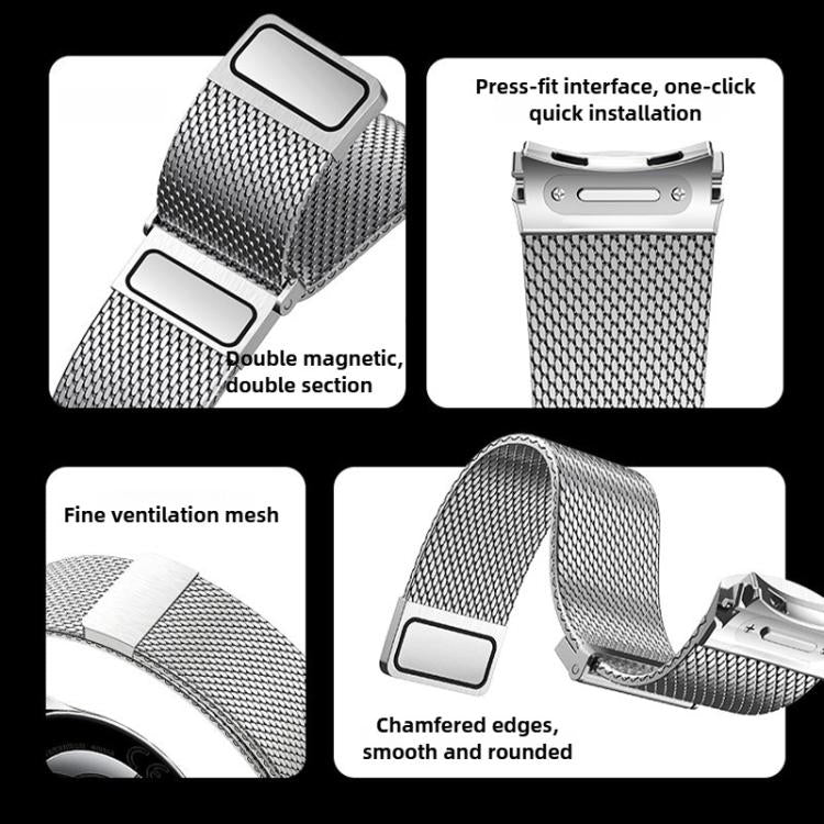 For Huawei Watch 5 42mm Press Button Seamless Interface Milanese Magnetic Stainless Steel Watch Band