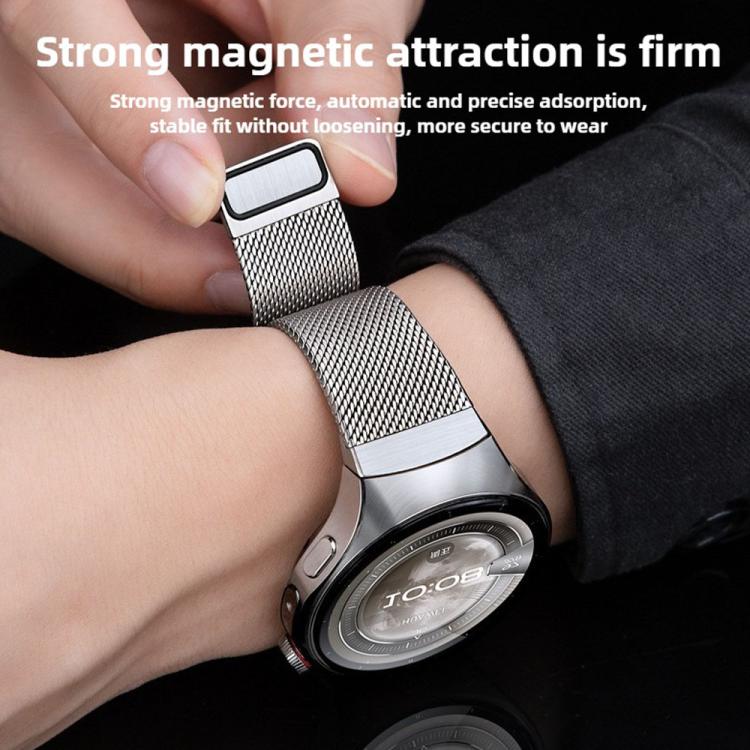 For Huawei Watch 5 42mm Press Button Seamless Interface Milanese Magnetic Stainless Steel Watch Band