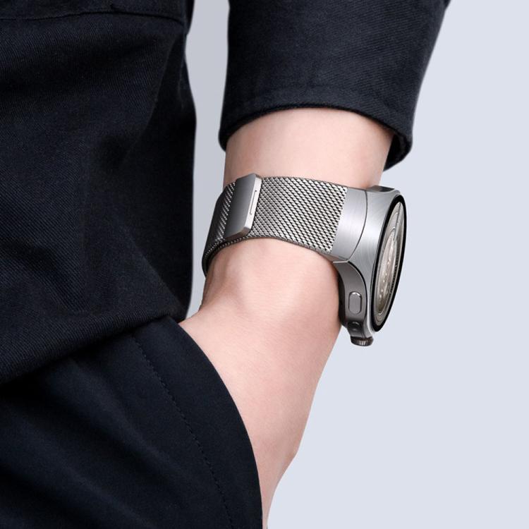 For Huawei Watch 5 42mm Press Button Seamless Interface Milanese Magnetic Stainless Steel Watch Band
