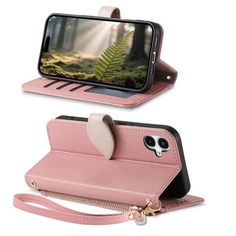 For Samsung Galaxy A06 4G Leaf Buckle Zipper Wallet Leather Phone Case with Strap