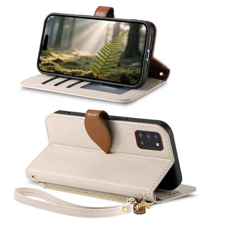 For Samsung Galaxy A53 5G Leaf Buckle Zipper Wallet Leather Phone Case with Strap