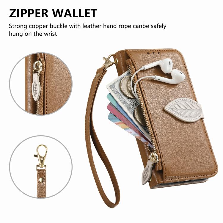 For Samsung Galaxy A37 5G Leaf Buckle Zipper Wallet Leather Phone Case with Strap