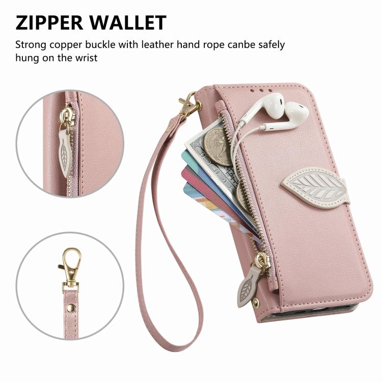 For Samsung Galaxy A37 5G Leaf Buckle Zipper Wallet Leather Phone Case with Strap