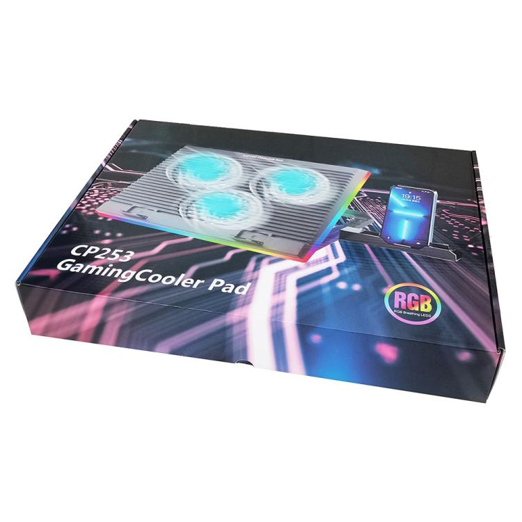 CP253 For Notebook Laptop Cooling Pad 3 Fans RGB Adjustable Height Cooling Stand