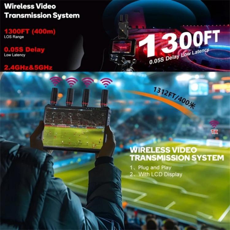 VRRIIS 085 P With LCD Display 1080P HD 400m Range Wireless Video Transmitter and Receiver Kit, Plug:EU Plug
