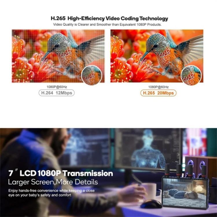VRRIIS 085 P With LCD Display 1080P HD 400m Range Wireless Video Transmitter and Receiver Kit, Plug:AU Plug