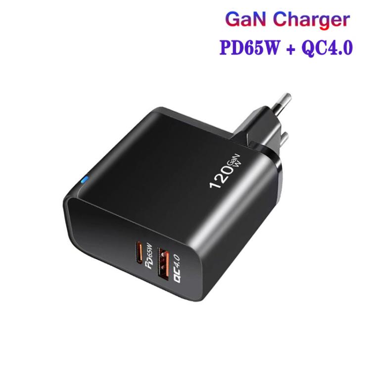 TE-PD65 GaN PD 65W + QC4.0 USB Charger with Type-C to Type-C Data Cable,  EU Plug