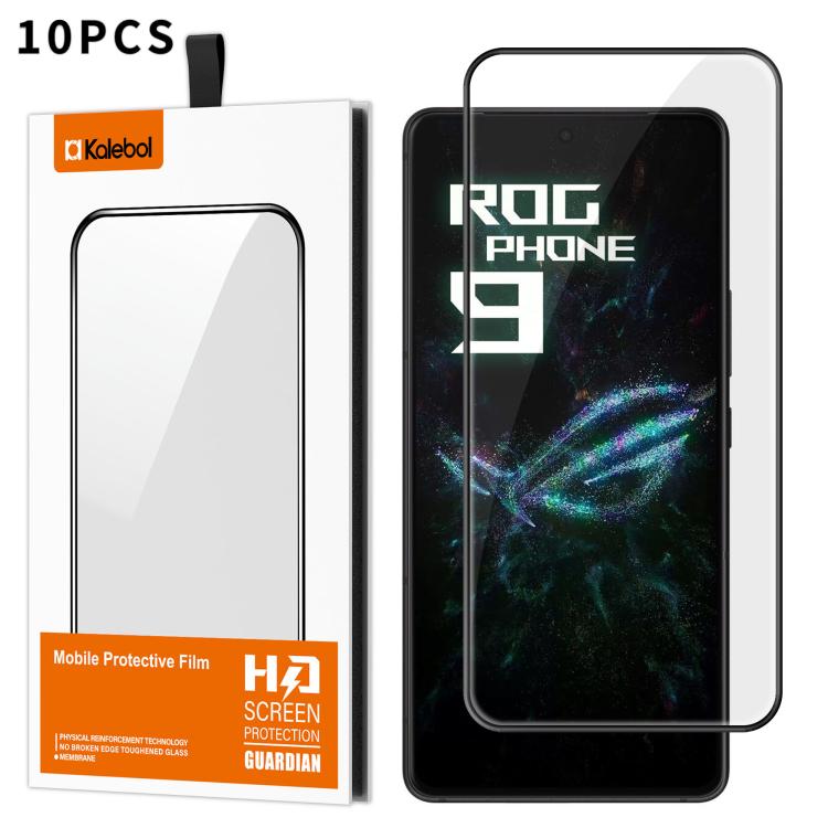 For ASUS ROG Phone 9 / 9 Pro / 9 FE 10pcs Kalebol High-Aluminum Screen-Printed Full-Coverage Anti-Fingerprint Black-Bordered HD Tempered Glass Film
