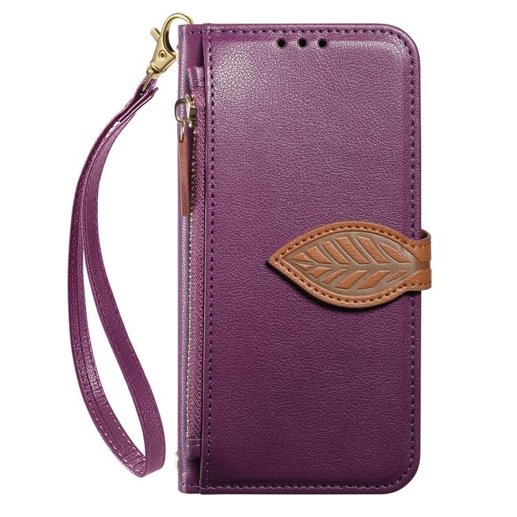 For Redmi Note 12 Turbo / Poco F5 Leaf Buckle Zipper Wallet Leather Phone Case with Strap