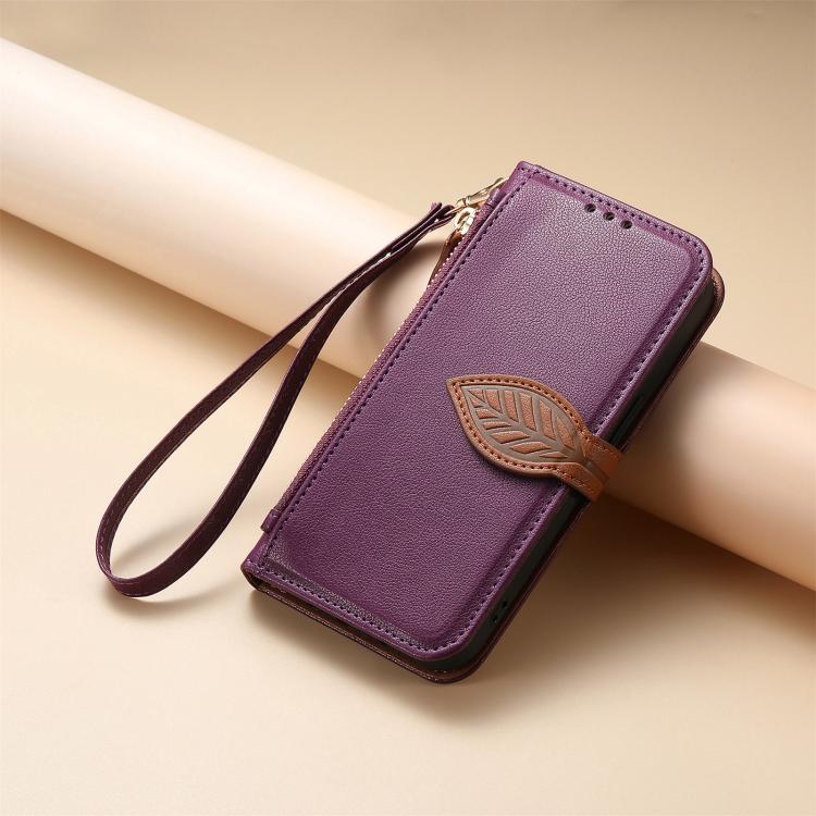 For Redmi Note 12 Turbo / Poco F5 Leaf Buckle Zipper Wallet Leather Phone Case with Strap