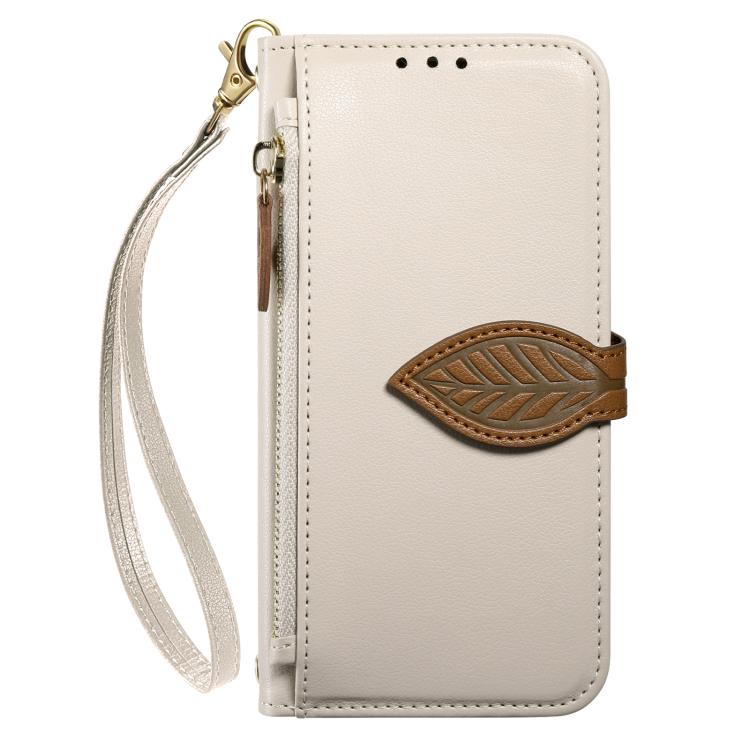For Redmi 14C Leaf Buckle Zipper Wallet Leather Phone Case with Strap
