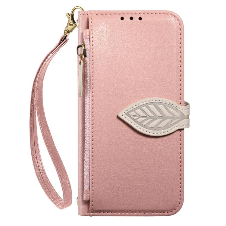 For Xiaomi 15 Leaf Buckle Zipper Wallet Leather Phone Case with Strap