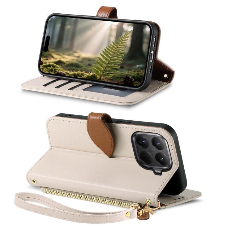 For Xiaomi 15T Pro Leaf Buckle Zipper Wallet Leather Phone Case with Strap