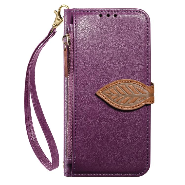 For Redmi 15C 5G / 4G Global 171mm Leaf Buckle Zipper Wallet Leather Phone Case with Strap