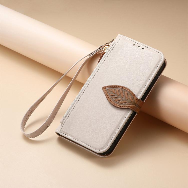 For Xiaomi 17 Pro Max Leaf Buckle Zipper Wallet Leather Phone Case with Strap