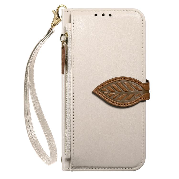 For Xiaomi 17 Leaf Buckle Zipper Wallet Leather Phone Case with Strap