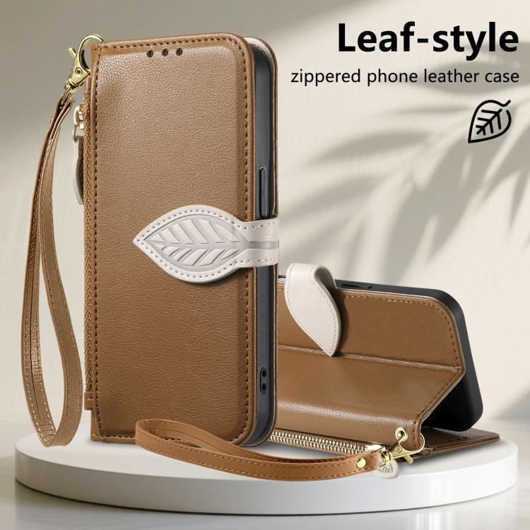 For Redmi Turbo 5 Max 5G Leaf Buckle Zipper Wallet Leather Phone Case with Strap
