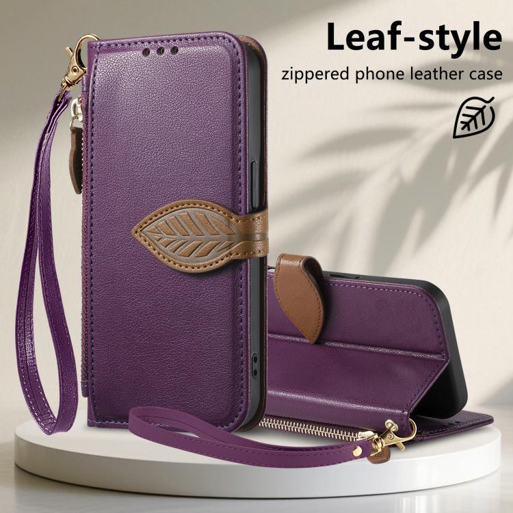 For Redmi Turbo 5 Max 5G Leaf Buckle Zipper Wallet Leather Phone Case with Strap
