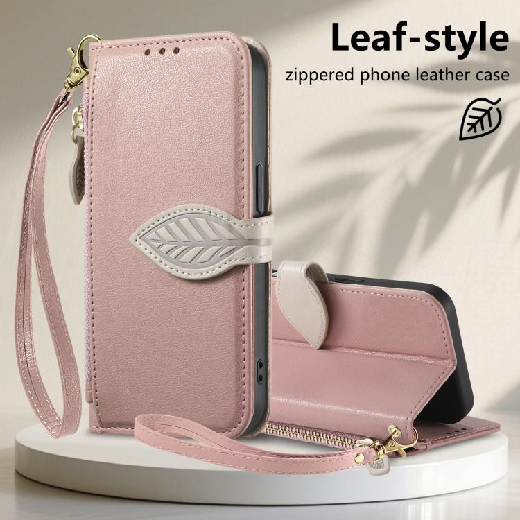 For Xiaomi Poco X8 Pro Max 5G Leaf Buckle Zipper Wallet Leather Phone Case with Strap
