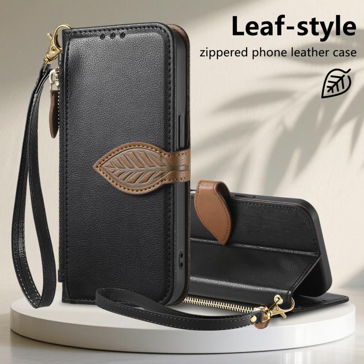 For Xiaomi Poco X8 Pro Max 5G Leaf Buckle Zipper Wallet Leather Phone Case with Strap