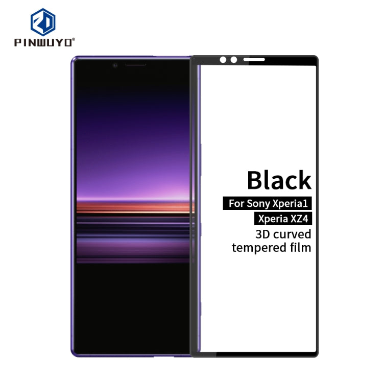PINWUYO 9H 3D Curved Tempered Glass Film for Sony Xperia 1 / Xperia XZ4ï¼ˆBlackï¼‰