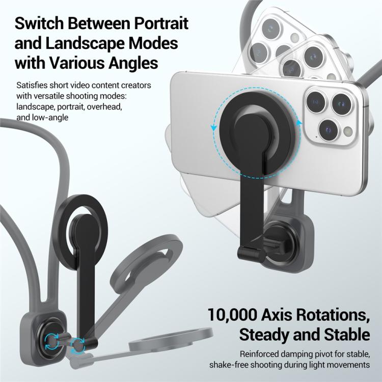 K08-2M 360 Degree Rotation Phone Neck Mount Hand Free POV Magnetic Neck Phone Holder