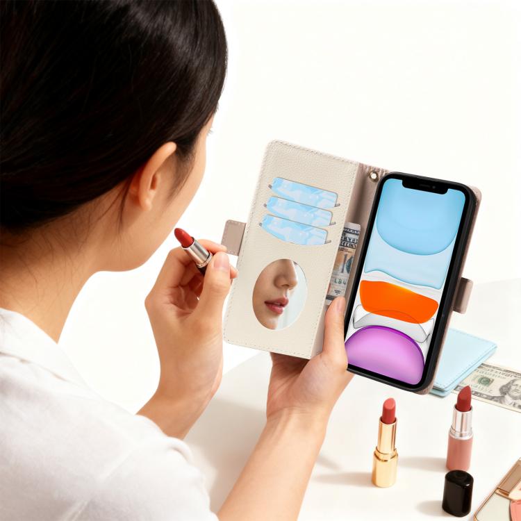 For iPhone 11 Litchi Texture Wallet Mirror Leather Phone Case