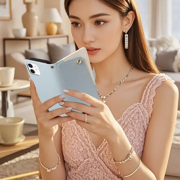 For iPhone 12 Litchi Texture Wallet Mirror Leather Phone Case