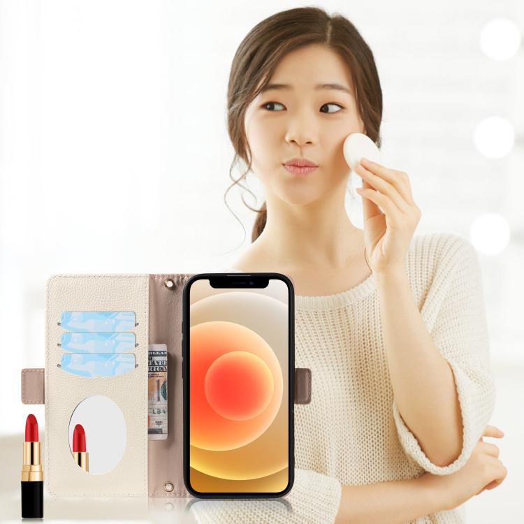 For iPhone 12 Litchi Texture Wallet Mirror Leather Phone Case