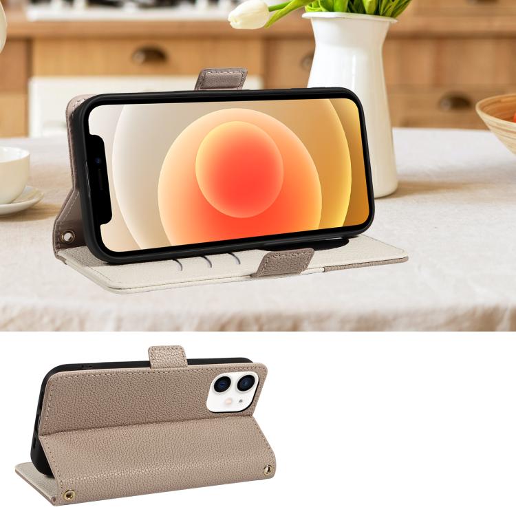 For iPhone 12 Litchi Texture Wallet Mirror Leather Phone Case