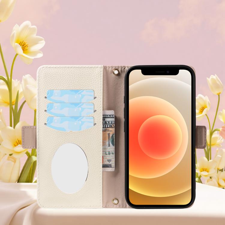 For iPhone 12 Litchi Texture Wallet Mirror Leather Phone Case