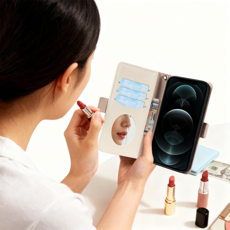 For iPhone 12 Pro Litchi Texture Wallet Mirror Leather Phone Case