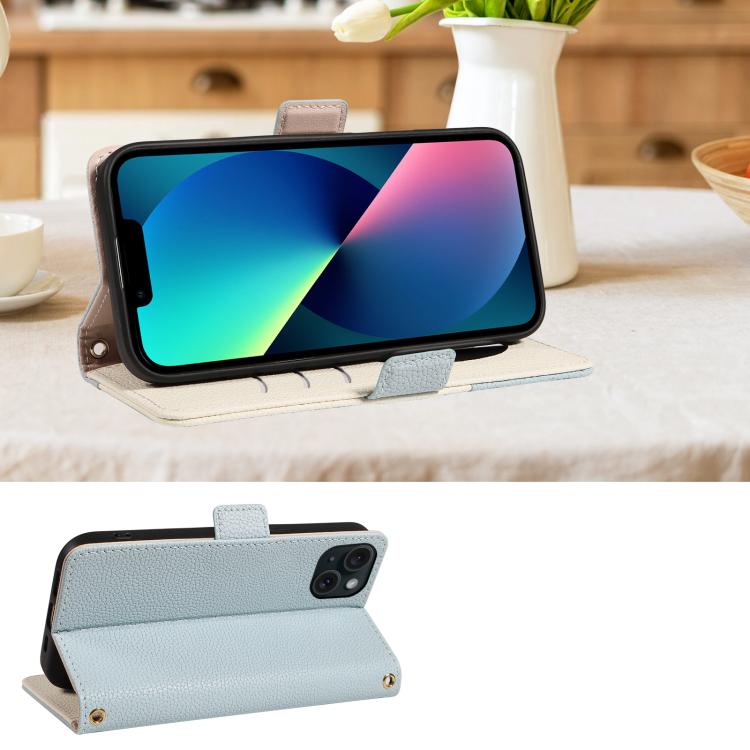 For iPhone 13 Litchi Texture Wallet Mirror Leather Phone Case