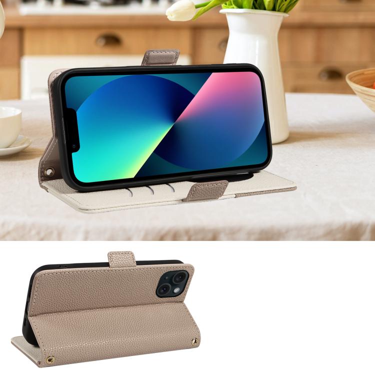 For iPhone 13 Litchi Texture Wallet Mirror Leather Phone Case