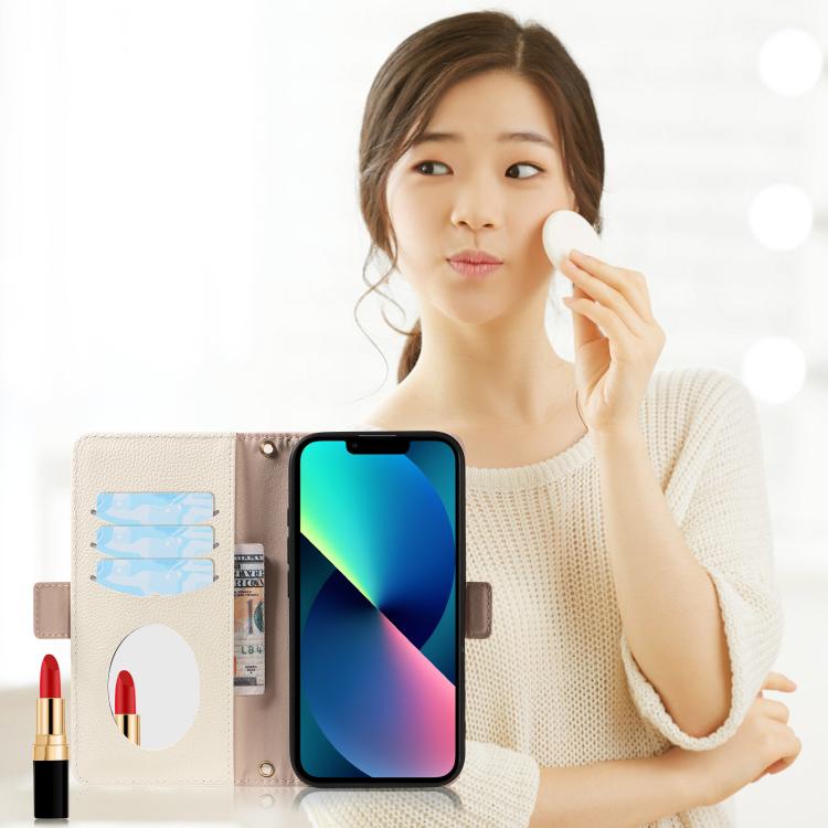 For iPhone 13 Litchi Texture Wallet Mirror Leather Phone Case