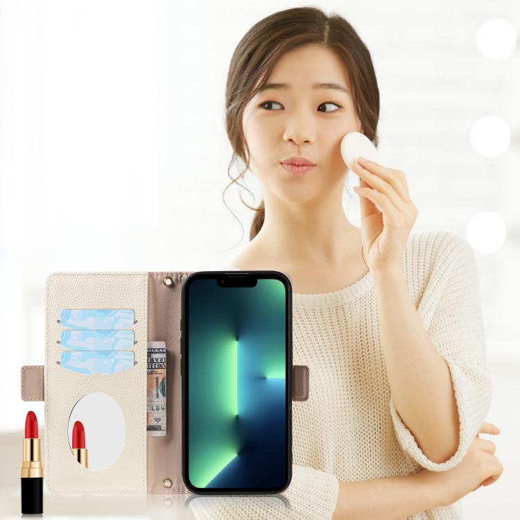 For iPhone 13 Pro Litchi Texture Wallet Mirror Leather Phone Case