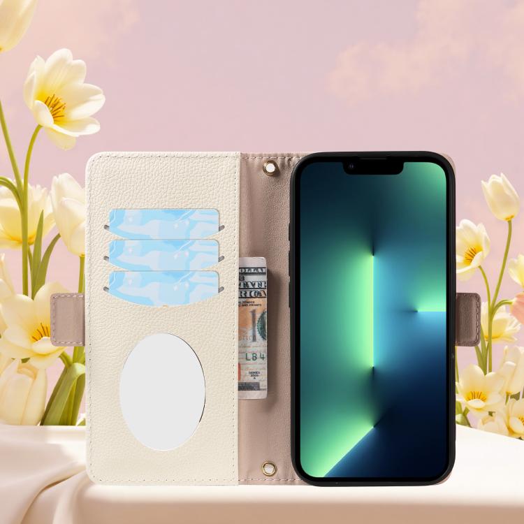 For iPhone 13 Pro Max Litchi Texture Wallet Mirror Leather Phone Case
