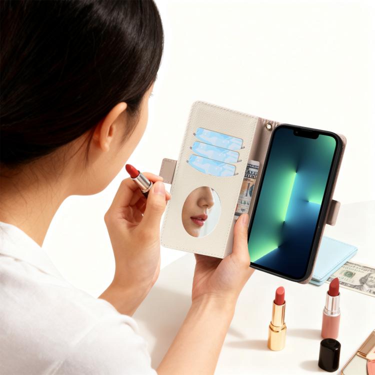 For iPhone 13 Pro Max Litchi Texture Wallet Mirror Leather Phone Case