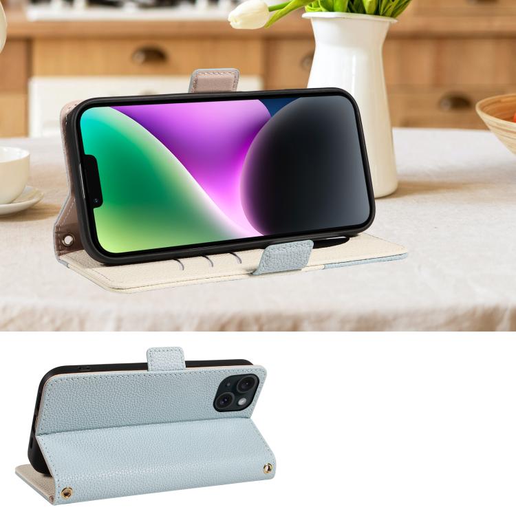 For iPhone 14 Litchi Texture Wallet Mirror Leather Phone Case