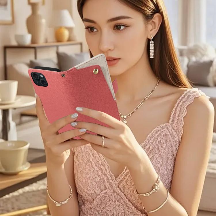 For iPhone 14 Litchi Texture Wallet Mirror Leather Phone Case