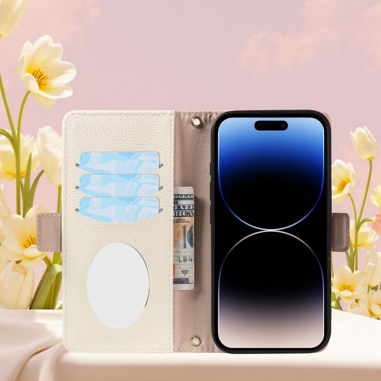 For iPhone 14 Pro Litchi Texture Wallet Mirror Leather Phone Case