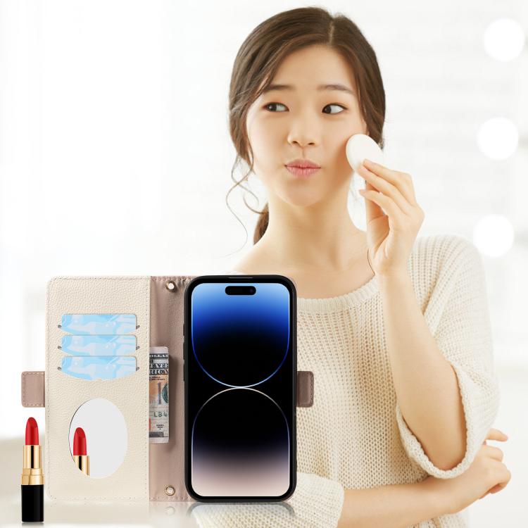 For iPhone 14 Pro Litchi Texture Wallet Mirror Leather Phone Case